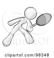 Royalty Free RF Clipart Illustration Of A Sketched Design Mascot Woman Preparing To Hit A Tennis Ball With A Racquet by Leo Blanchette