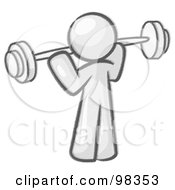 Royalty Free RF Clipart Illustration Of A Sketched Design Mascot Man Lifting A Barbell While Strength Training by Leo Blanchette