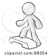 Sketched Design Mascot Man Doing Step Ups On An Aerobics Platform While Exercising