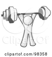 Royalty Free RF Clipart Illustration Of A Sketched Design Mascot Man Character Holding A Heavy Barbel Above His Head by Leo Blanchette
