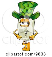 Light Switch Mascot Cartoon Character Wearing A Saint Patricks Day Hat With A Clover On It