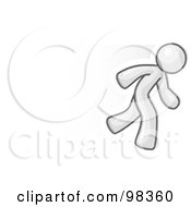 Royalty Free RF Clipart Illustration Of A Sketched Design Mascot Business Man Running To Provide High Quality Fast Service