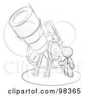 Sketched Design Mascot Man Looking Through A Huge Telescope Up At The Stars In The Night Sky