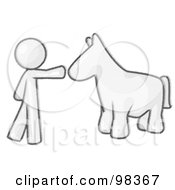 Poster, Art Print Of Sketched Design Mascot Man Petting A Blue Horse