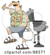 Royalty Free RF Clipart Illustration Of A Caucasian Man Carrying A Propane Tank By A BBQ