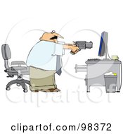 Royalty Free RF Clipart Illustration Of An Angry Businessman Holding A Pistil At A Computer