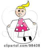 Blond Caucasian Stick Girl Playing With A Jump Rope