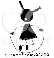 Poster, Art Print Of Black Silhouetted Stick Girl Playing With A Jump Rope