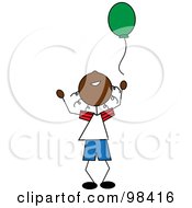 Happy Black Stick Boy Releasing A Green Balloon