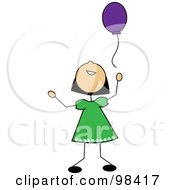 Happy Asian Stick Girl Releasing A Purple Balloon