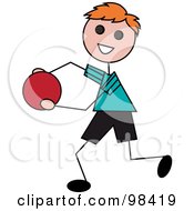 Poster, Art Print Of Happy Red Haired Stick Boy Running With A Ball