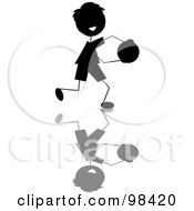 Poster, Art Print Of Happy Black Silhouetted Stick Boy Running With A Ball