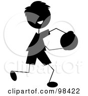 Poster, Art Print Of Happy Silhouetted Stick Boy Running With A Ball