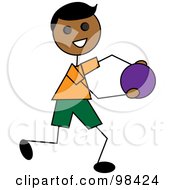 Happy Indian Stick Boy Running With A Ball