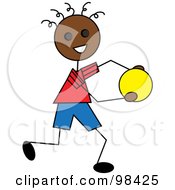 Poster, Art Print Of Happy Black Stick Boy Running With A Ball