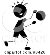 Poster, Art Print Of Happy Silhouetted Stick Boy Bouncing A Ball