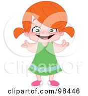Royalty Free RF Clipart Illustration Of A Happy Smiling Red Haired Girl Holding Her Arms Out