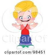 Poster, Art Print Of Happy Smiling Blond Boy Holding His Arms Out