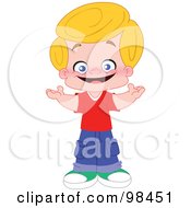 Royalty Free RF Clipart Illustration Of A Happy Smiling Blond Boy Holding His Arms Out