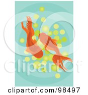 Poster, Art Print Of View Down On Two Goldfish Over Green