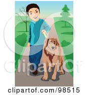 Poster, Art Print Of Boy Training His Dog On A Leash