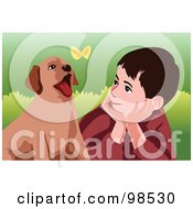 Poster, Art Print Of Boy And Puppy Watching A Butterfly