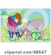 Royalty Free RF Clipart Illustration Of A Boy Taking A Ball From A Dog While They Play Fetch