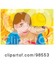 Royalty Free RF Clipart Illustration Of A Woman Hugging Her Dog