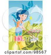 Poster, Art Print Of Girl Raking In A Tulip Garden