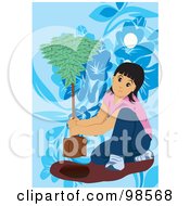 Poster, Art Print Of Little Girl Planting An Arbor Day Tree