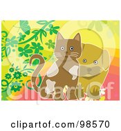 Poster, Art Print Of Brown Puppy And Kitten On A Floral Background