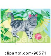 Poster, Art Print Of Cat Playing With A Ball - 1