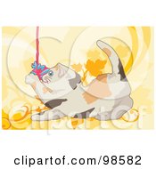 Royalty Free RF Clipart Illustration Of A Calico Kitten Playing With Yarn