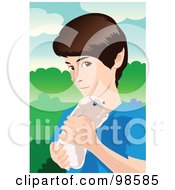 Royalty Free RF Clipart Illustration Of A Little Boy Holding His Pet Rabbit 1