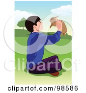 Royalty Free RF Clipart Illustration Of A Little Boy Holding His Pet Rabbit 2 by mayawizard101