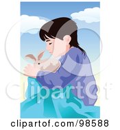 Royalty Free RF Clipart Illustration Of A Little Boy Holding His Pet Rabbit 4 by mayawizard101