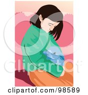 Royalty Free RF Clipart Illustration Of A Little Girl Holding Her Pet Rabbit 1