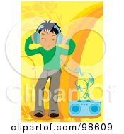 Royalty Free RF Clipart Illustration Of A Boy Listening To Music 5