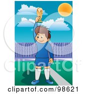 Royalty Free RF Clipart Illustration Of A Boy Holding A Soccer Cup Trophy 1