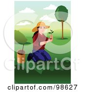 Poster, Art Print Of Kneeling Woman Planting A Tree