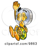 Magnifying Glass Mascot Cartoon Character Plugging His Nose While Jumping Into Water