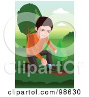Poster, Art Print Of Little Boy Kneeling To Plant A Tree