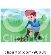 Poster, Art Print Of Man Shoveling Dirt On A Newly Planted Tree