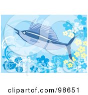 Swordfish On A Blue Floral Background