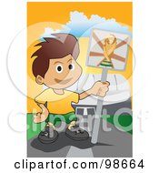 Royalty Free RF Clipart Illustration Of A Boy Holding A World Cup Sign
