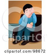Poster, Art Print Of Man Rubbing His Head And Sitting In A Chair
