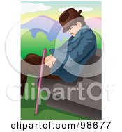 Royalty Free RF Clipart Illustration Of A Senior Man Napping On A Park Bench by mayawizard101