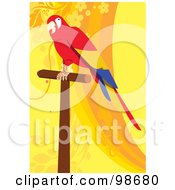 Scarlet Macaw On A Wood Perch