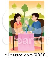 Poster, Art Print Of Young Couple Dining Outdoors