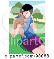 Little Girl Holding Her Pet Rabbit - 4